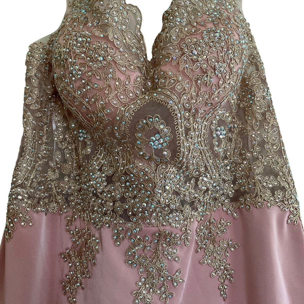 New Dancing Queen Pink Gold Lace Rhinestone Cocktail Dress XXL Prom Homecoming - Picture 3 of 16